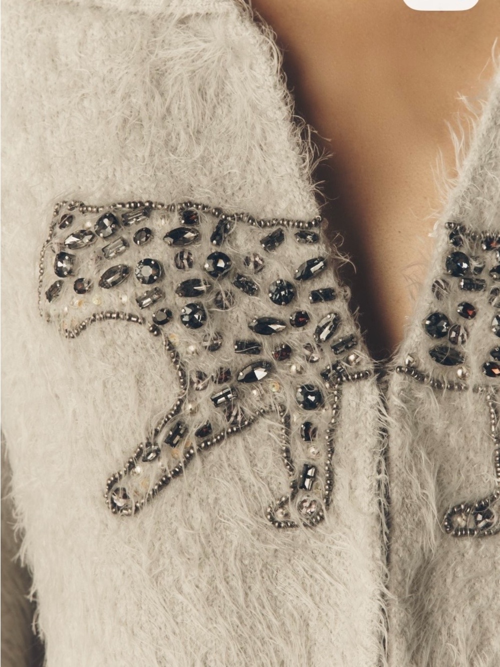 PILCRO Embellished Tiger Cardigan Sweater - Light Gray - Picture 5 of 5